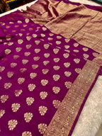 Raw Silk Zari Buta Magenta color Saree RS002