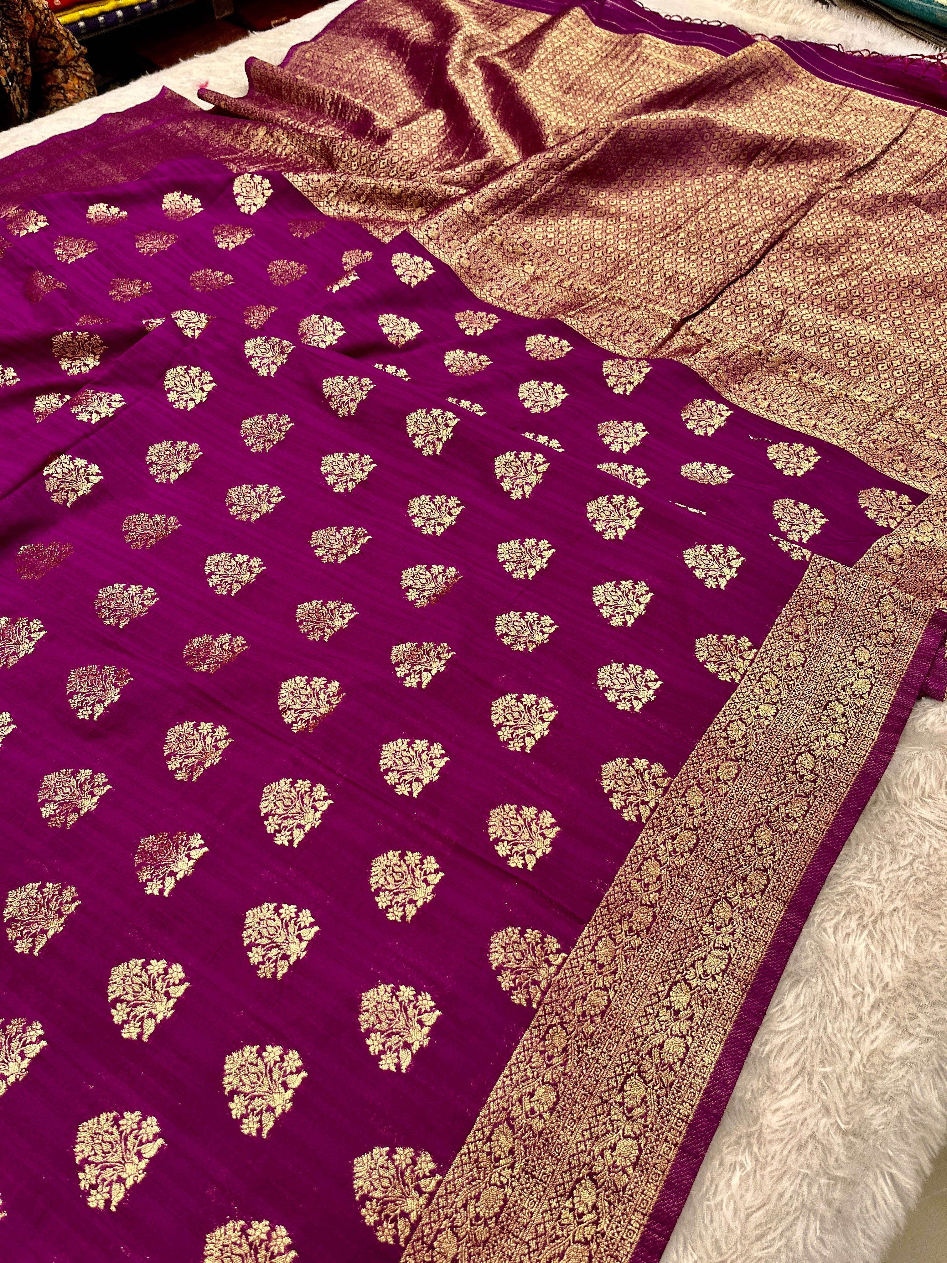 Raw Silk Zari Buta Magenta color Saree RS002