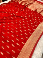 Chinon Silk Andakar Mehandi Red Color Saree CN02