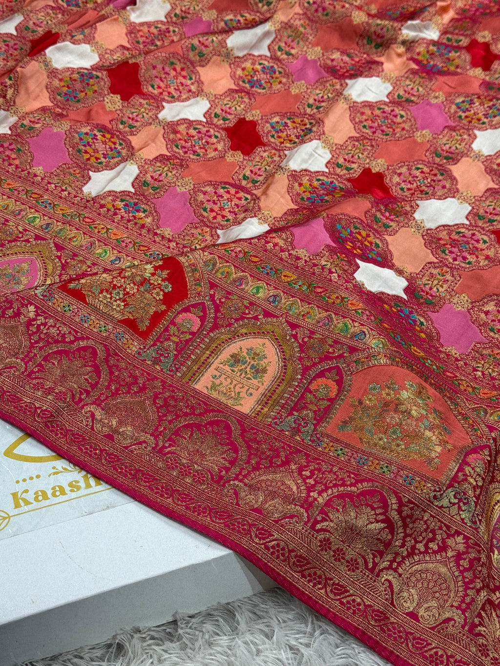 Multicolour Banarasi Modal Silk Saree with All-Over Pashmina Woven Design & Rupa-Sona Zari PSM12