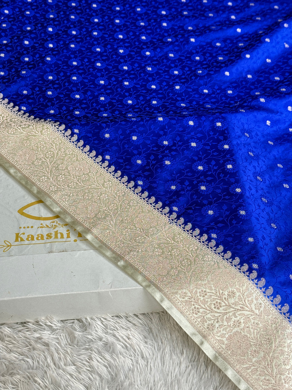 Blue & Beige Tanchoi Zari Meena Banarasi Mashru Silk Saree – MKS734