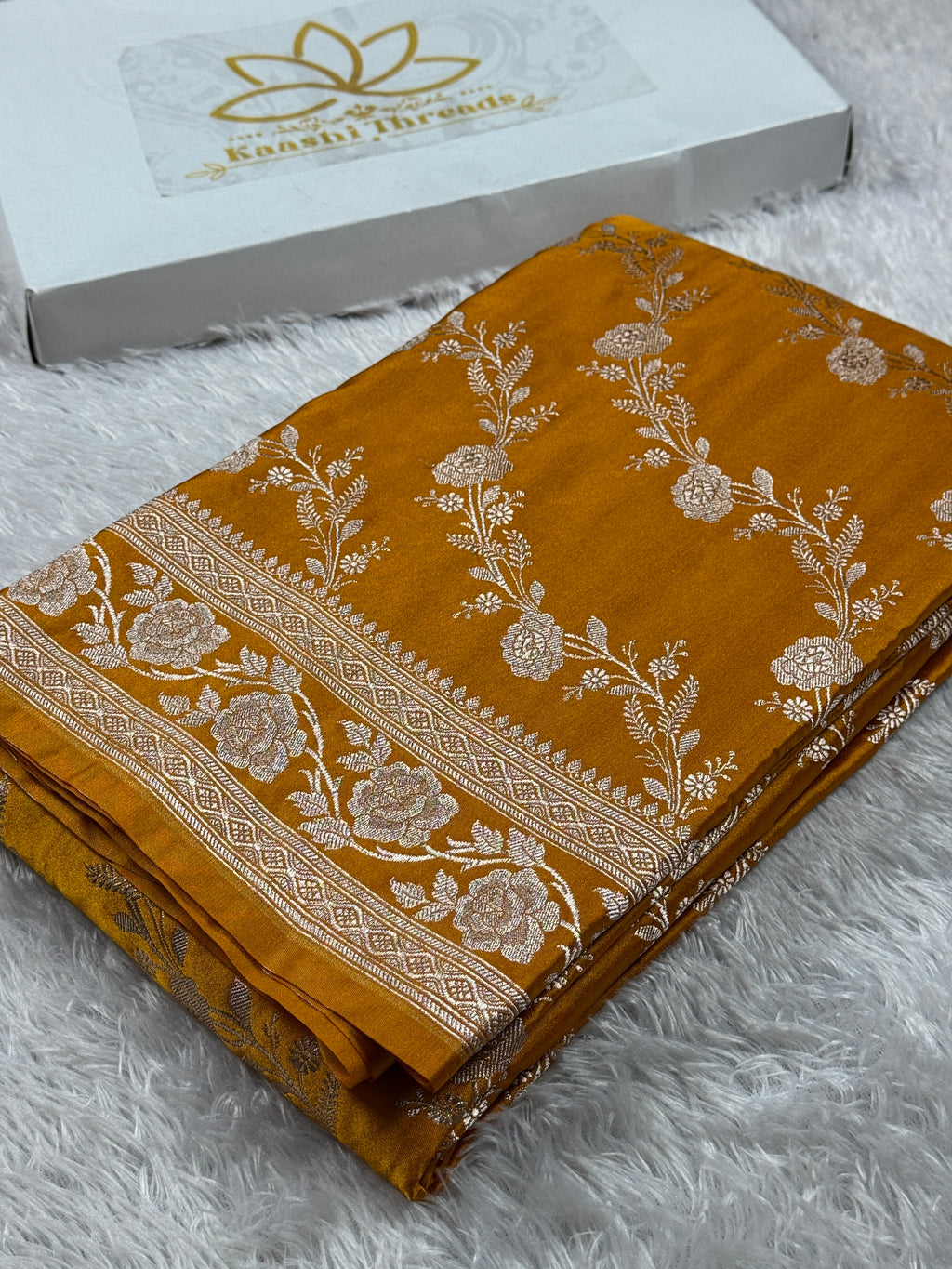 Mustard Banarasi Mashru Silk Saree with Jacquard Woven Jaal Design MKS145