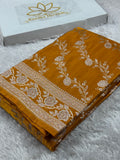 Mustard Banarasi Mashru Silk Saree with Jacquard Woven Jaal Design MKS145