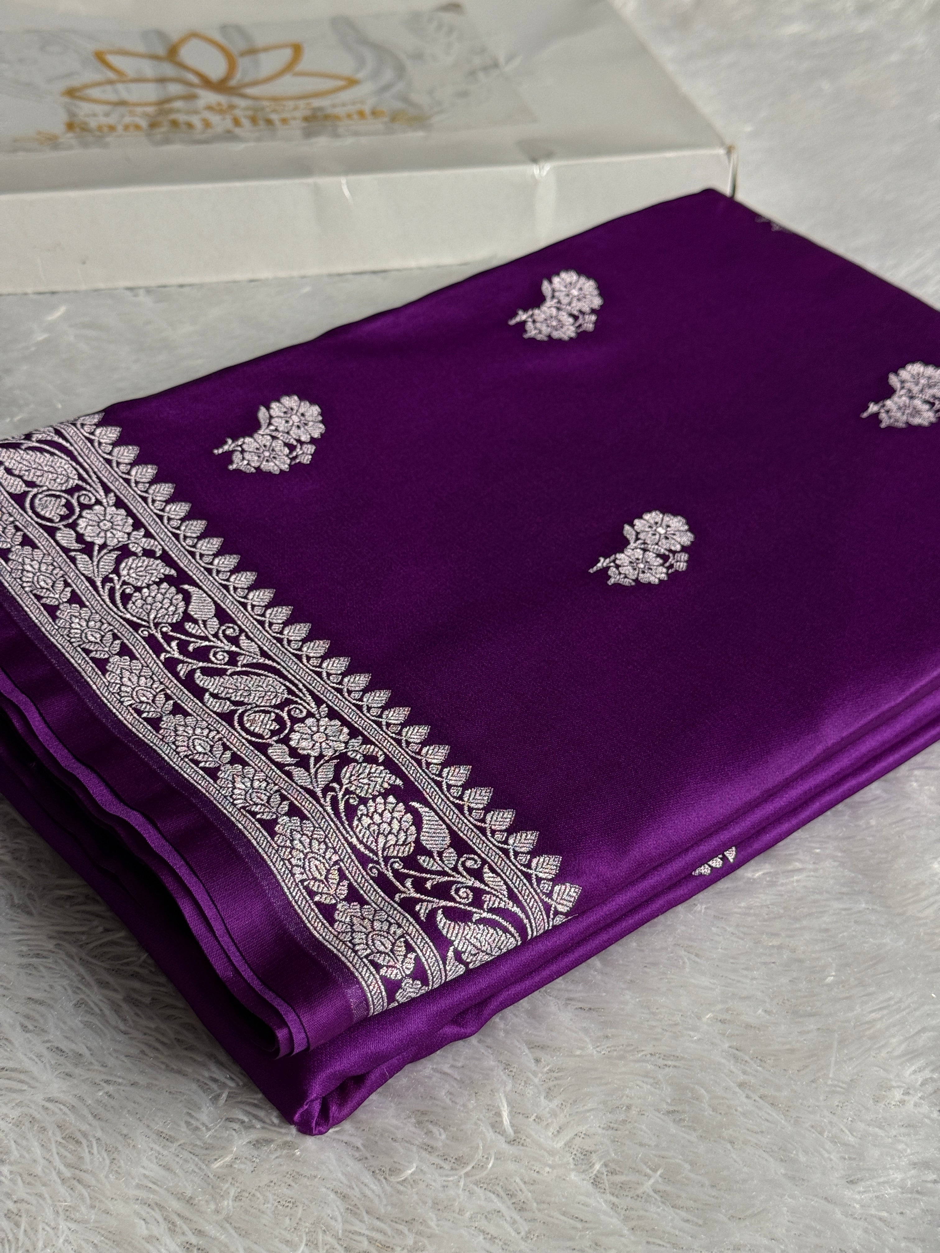 Magenta Banarasi Mashru Kataan Silk Saree with Buta Woven Design & Rich Zari Pallu | MKS687
