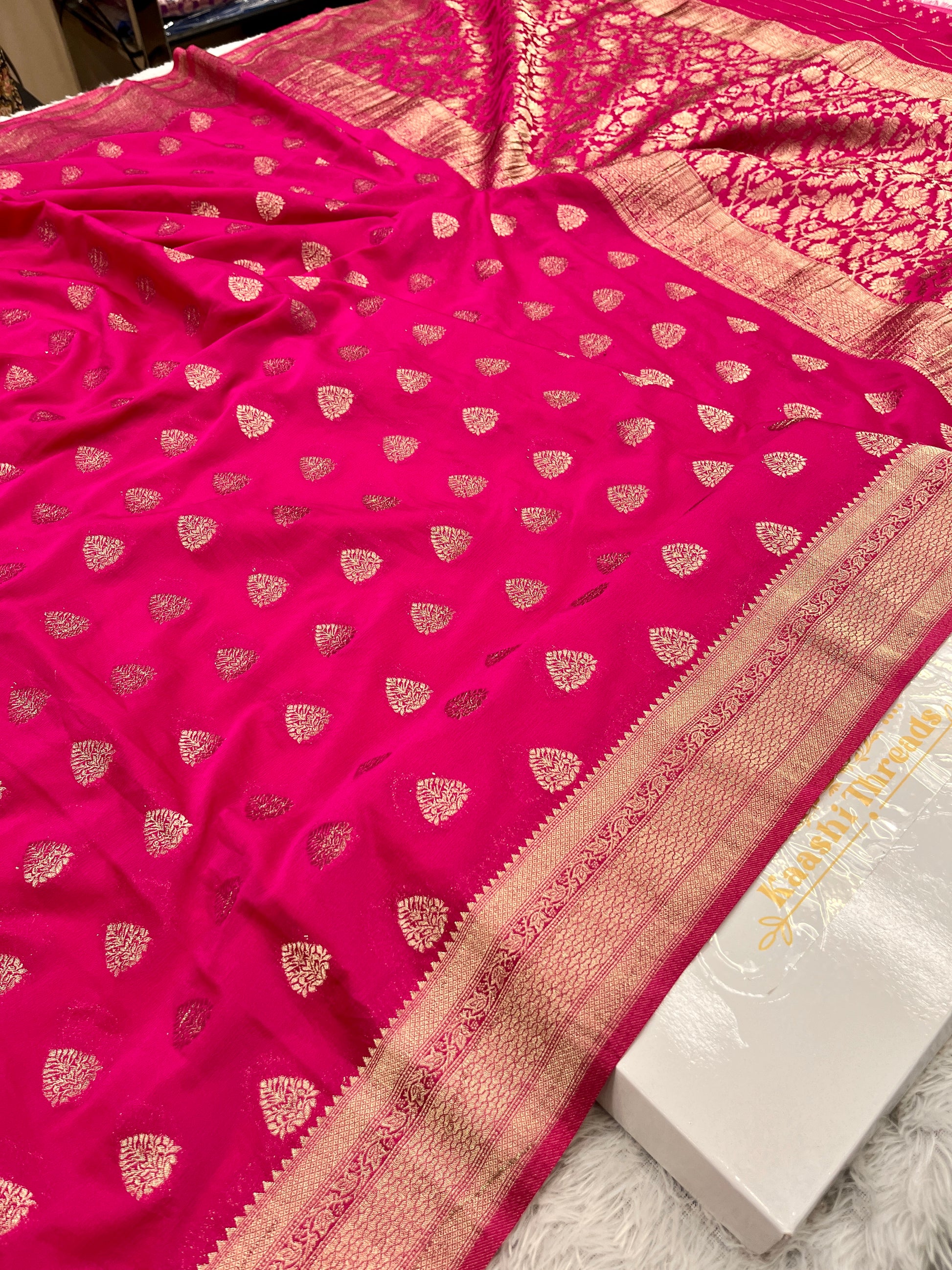 Chinon Silk Buta Zari Dark pink Color Saree CN01