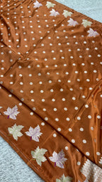 Mustard Yellow Mashru Kataan Silk Saree with Zari Buta Design & Leaf Border | MKS603