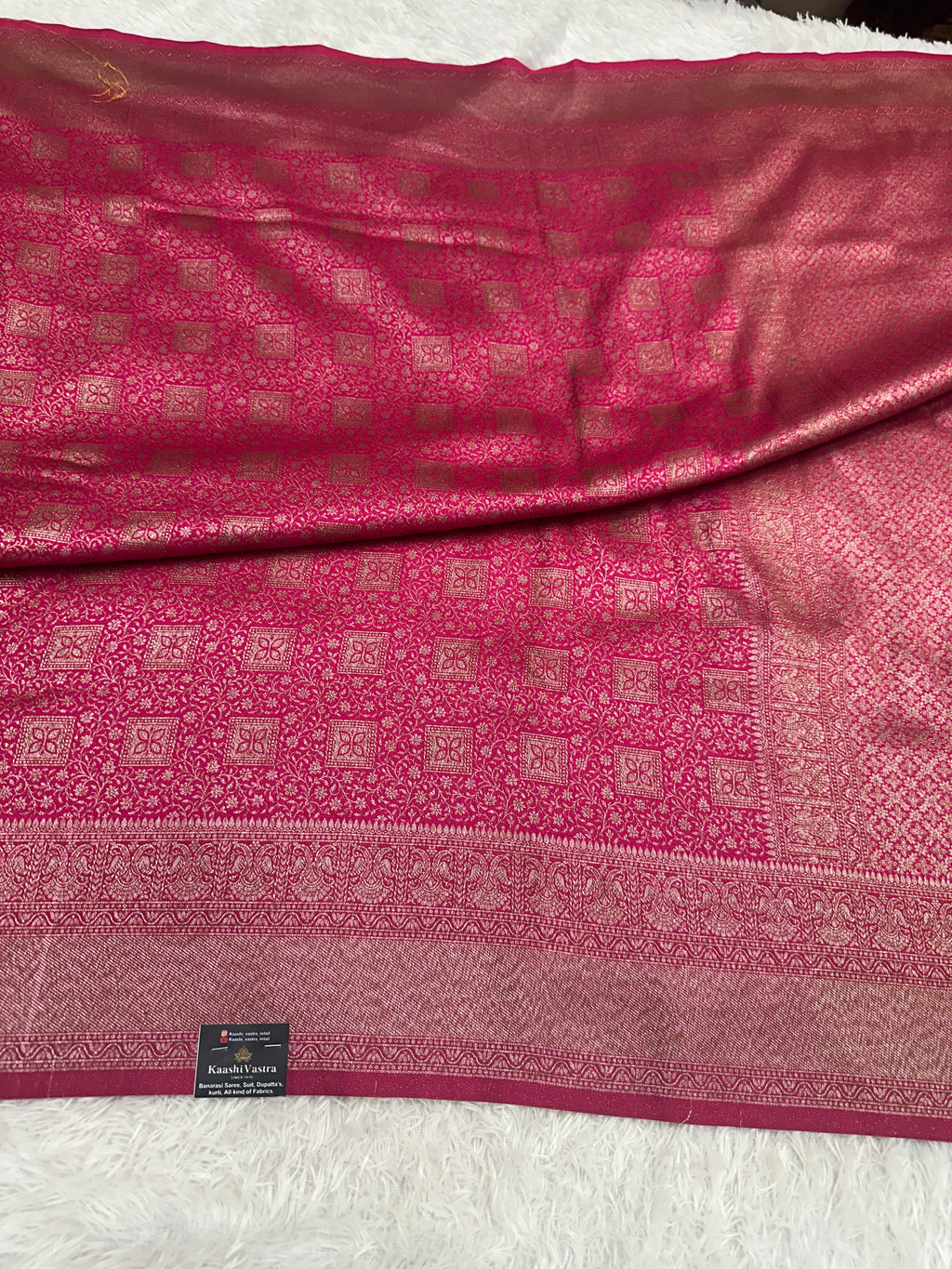 Rani pink Banarasi Dupion Silk Saree with Embossed Antique Zari Weaving & Rich Antique Zari Pallu | STF109