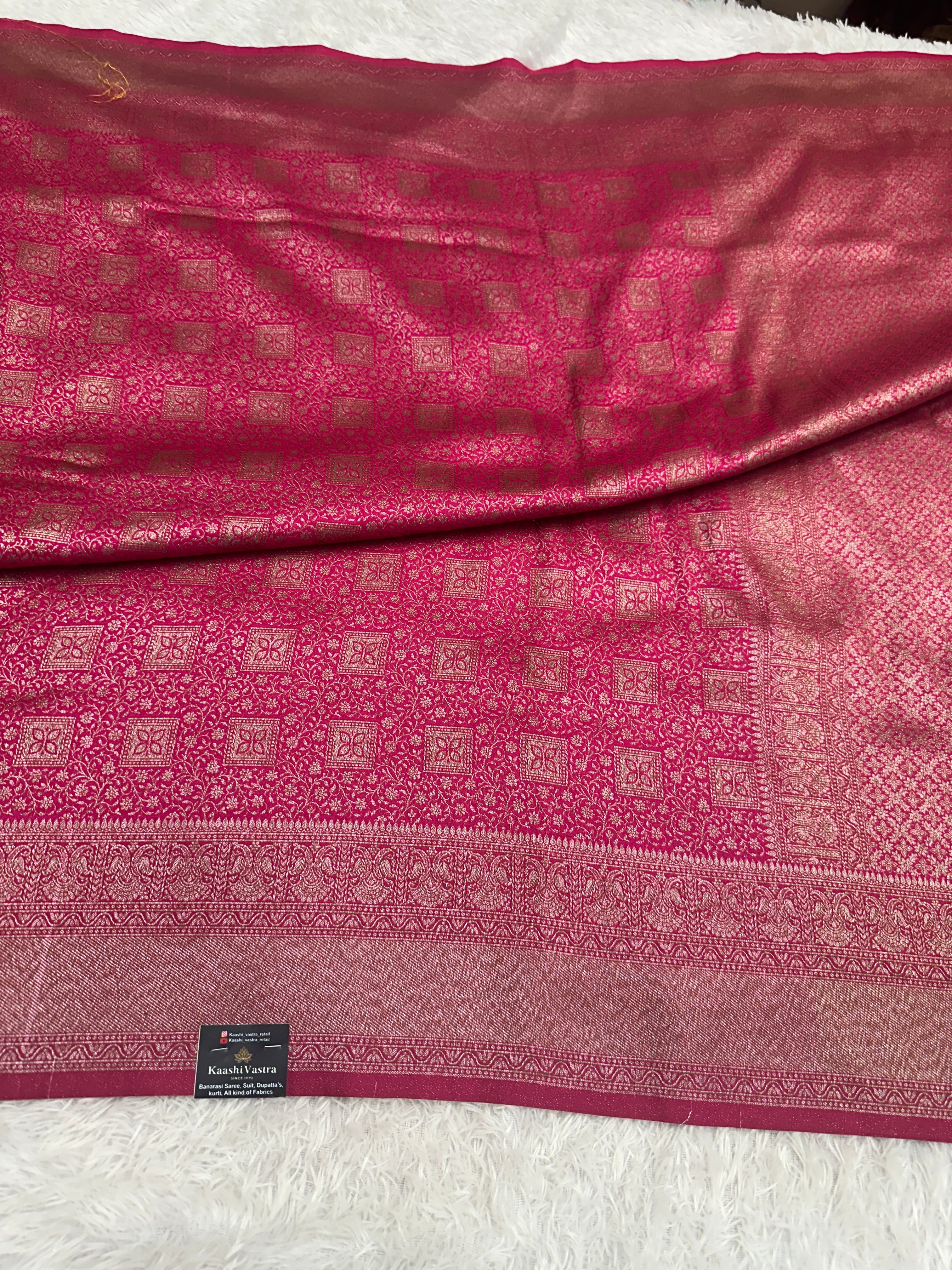 Rani pink Banarasi Dupion Silk Saree with Embossed Antique Zari Weaving & Rich Antique Zari Pallu | STF109