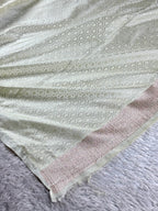 Elegant Pista Cream Mashru Kataan Saree with Meenakari Jaal Work MKS601