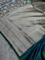 Peacock Green Banarasi Mashru Silk Saree with Meena Jaal Rangkaat Weaving MKS231