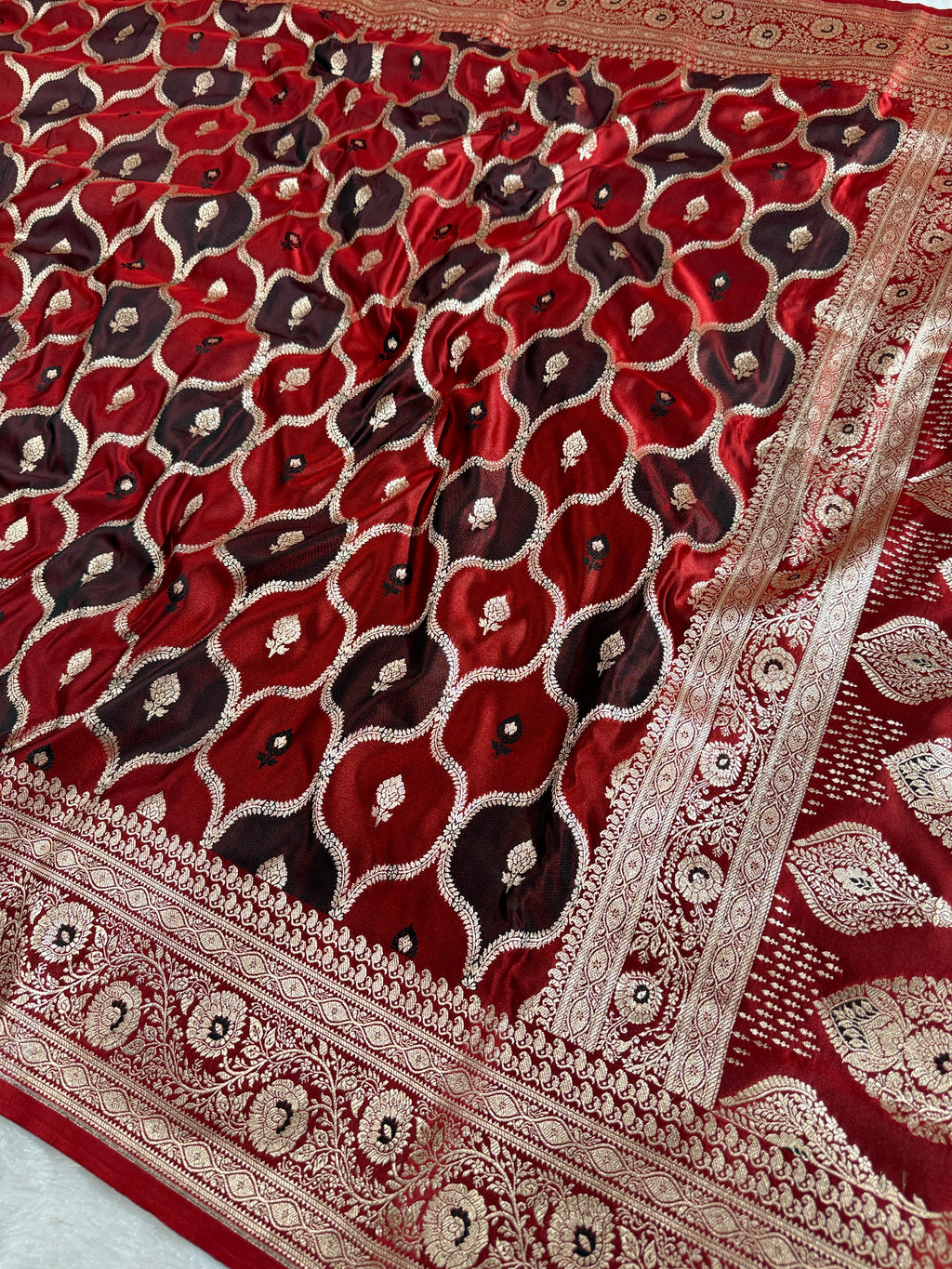 Maroon & Black Rangkaat Banarasi Mashru Silk Saree with Jacquard Woven Jaal  MKS033