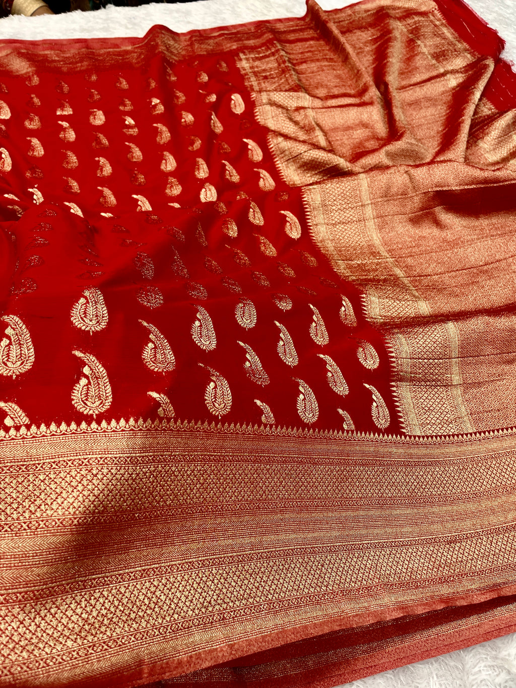 Chinon Silk Karry  Buta  Design Red color  Saree CN07