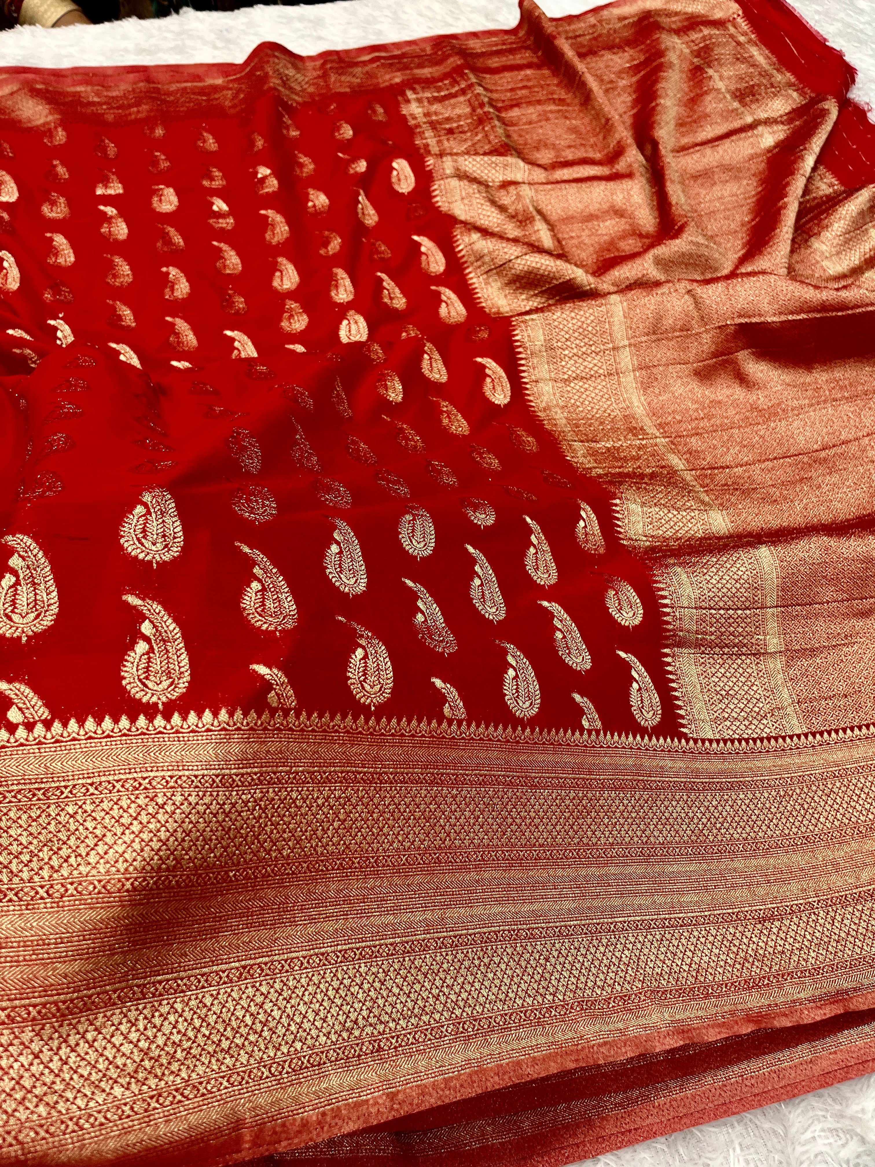 Chinon Silk Karry  Buta  Design Red color  Saree CN07
