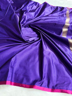 Royal Blue Mashru Kataan Banarasi Saree with Rose Zari Buta Weaving and Rupa-Sona Zari Work MKS087