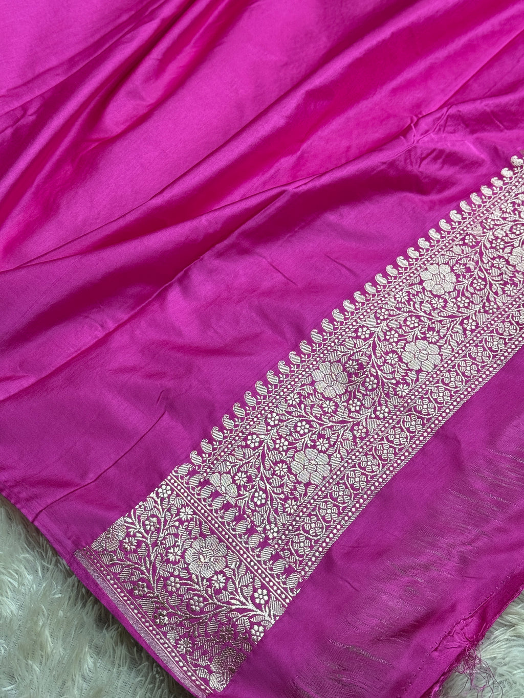 Bright Yellow Banarasi Mashru Silk Saree with Rani Contrast and Tanchoi Zari Meena Work MKS213