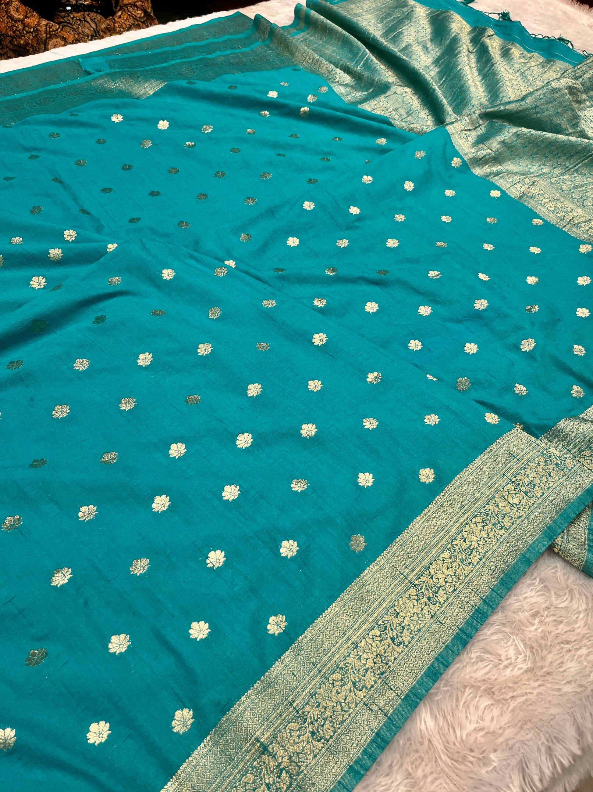Raw Silk Light blue  Buti Saree RS001