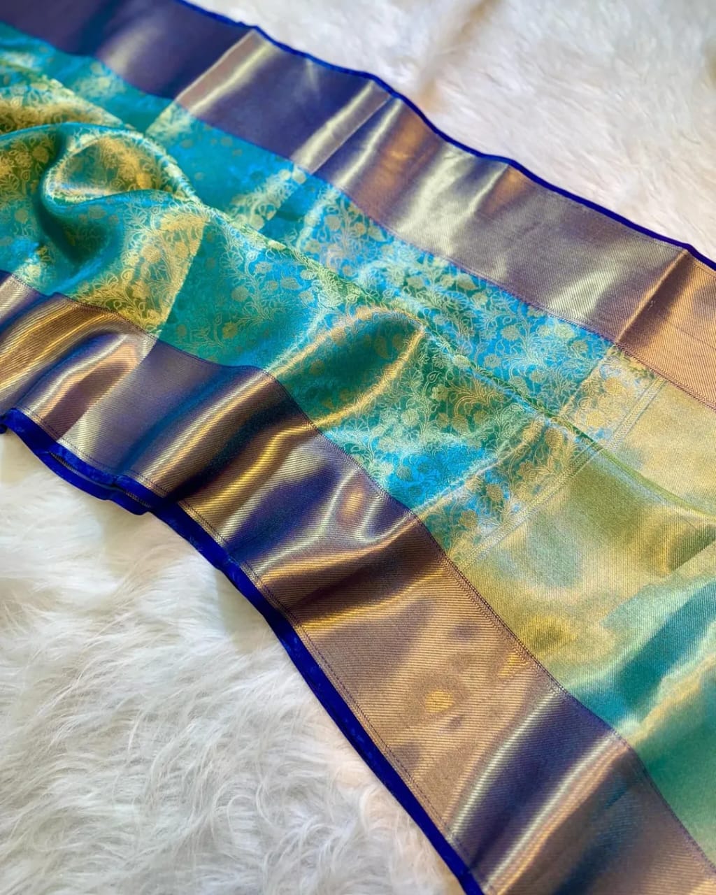 Light Blue with Blue Banarsi Tissue Silk Saree TS101
