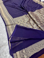 Pure Natural Silk Khaddi Georgette Saree – Blue | Chunri Buti Woven Design PSG11