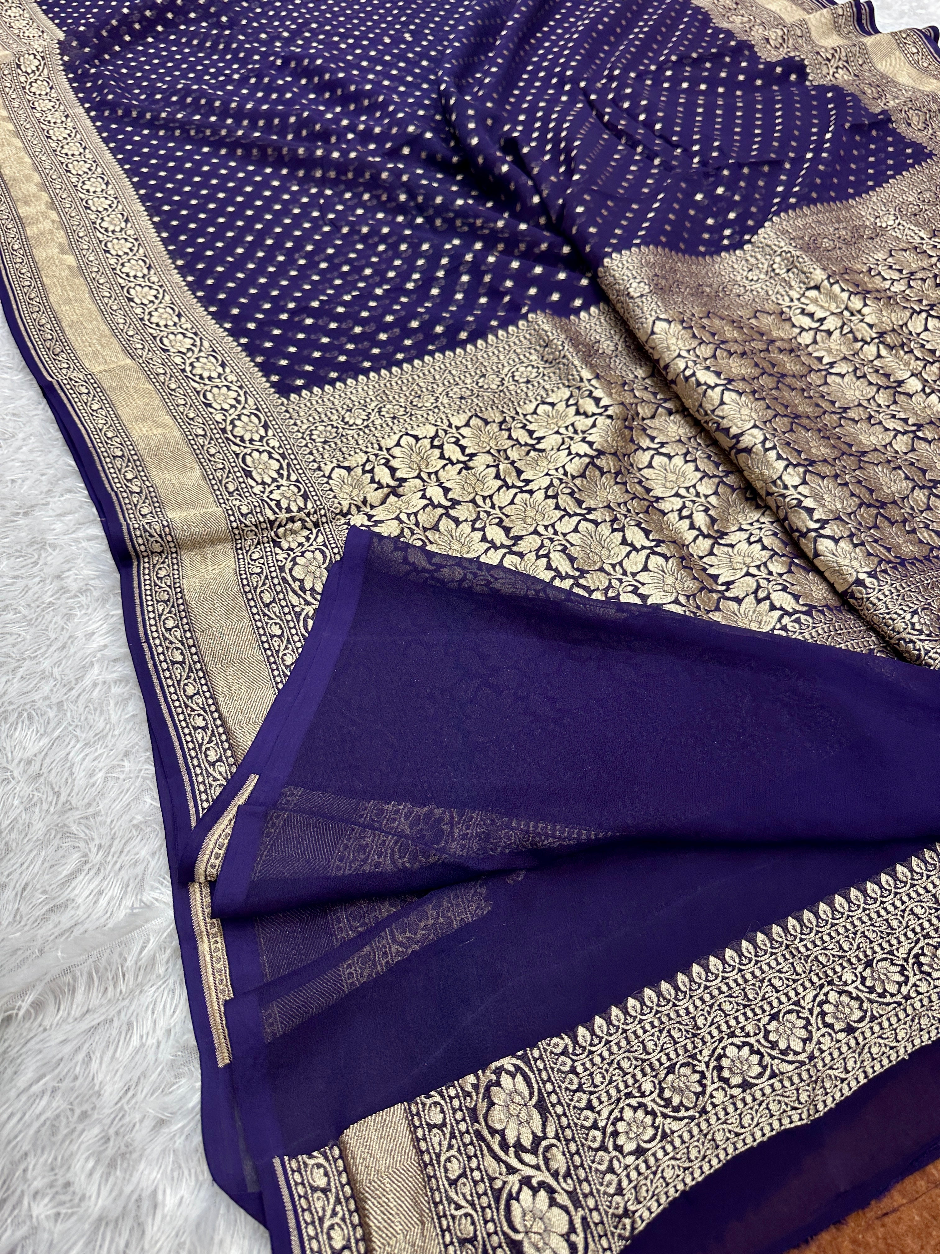 Pure Natural Silk Khaddi Georgette Saree – Blue | Chunri Buti Woven Design PSG11