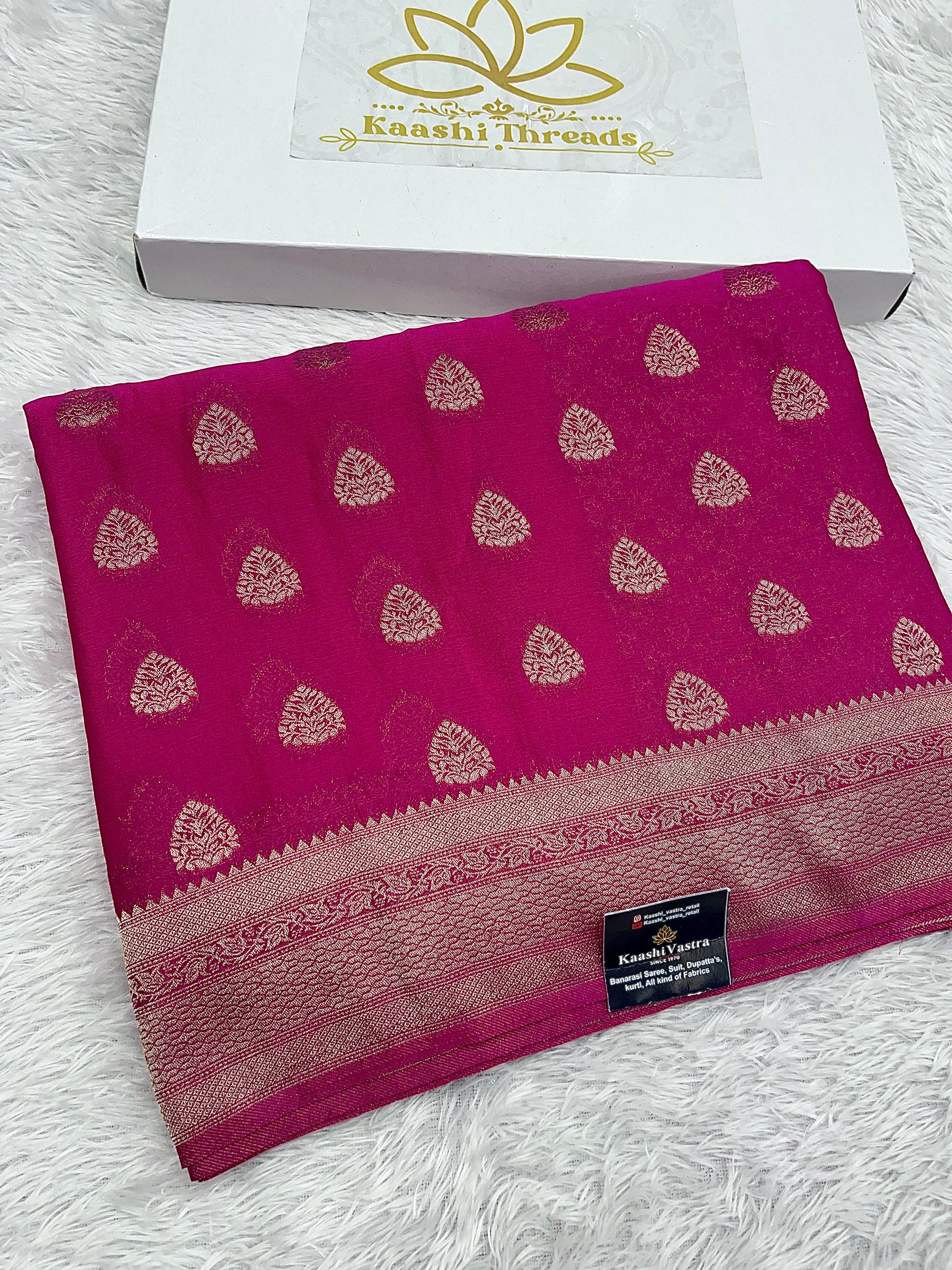 Chinon Silk Buta Zari Dark pink Color Saree CN01