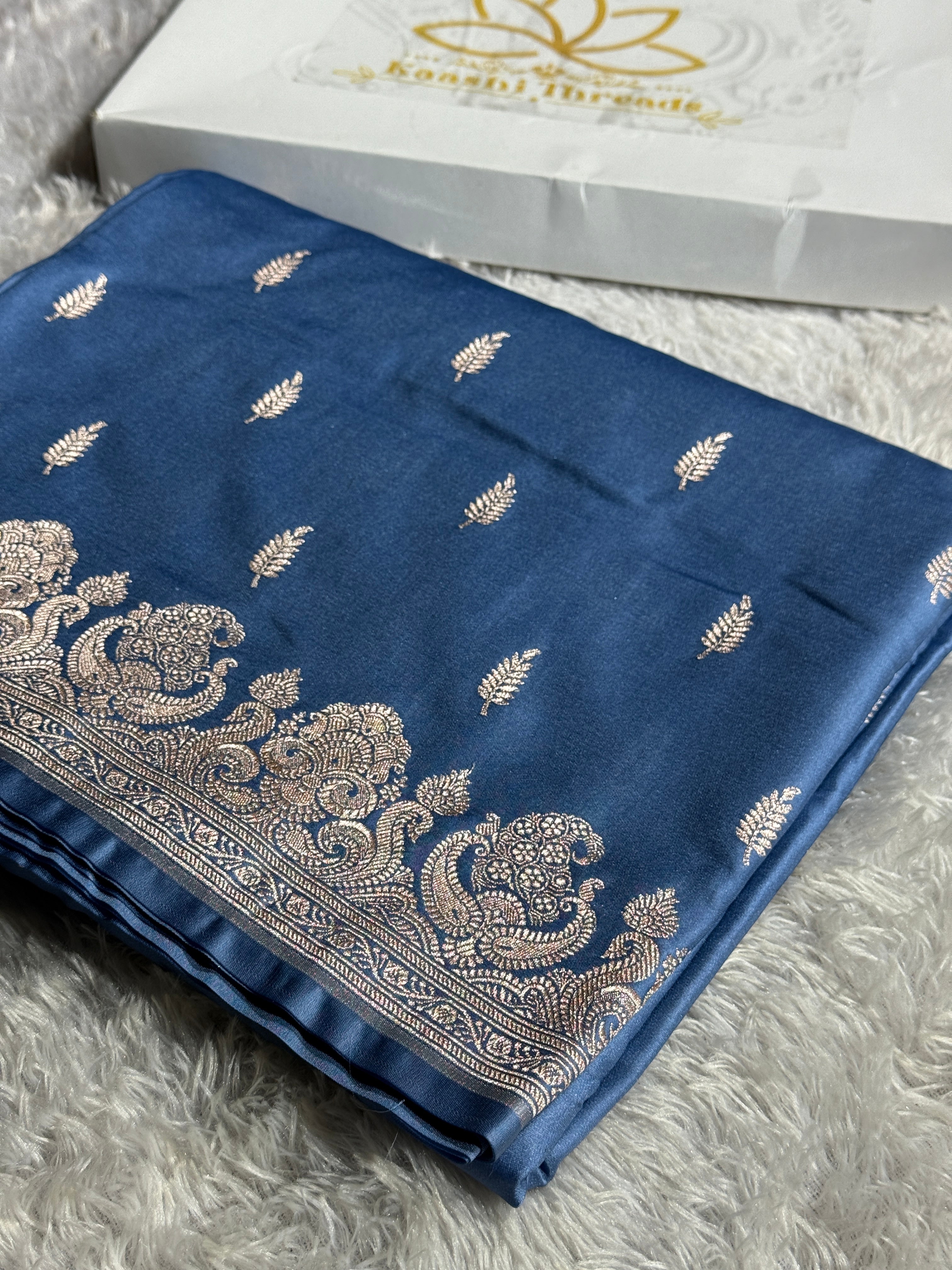 MOF Color Banarasi Mashru Silk Saree with Leaf Buta Jacquard Weave MKS156