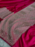 Rani Pink Dual Shade Mashru Kataan Silk Saree with All-Over Siroski Stone Work | Woven Pallu & Blouse | MKS840