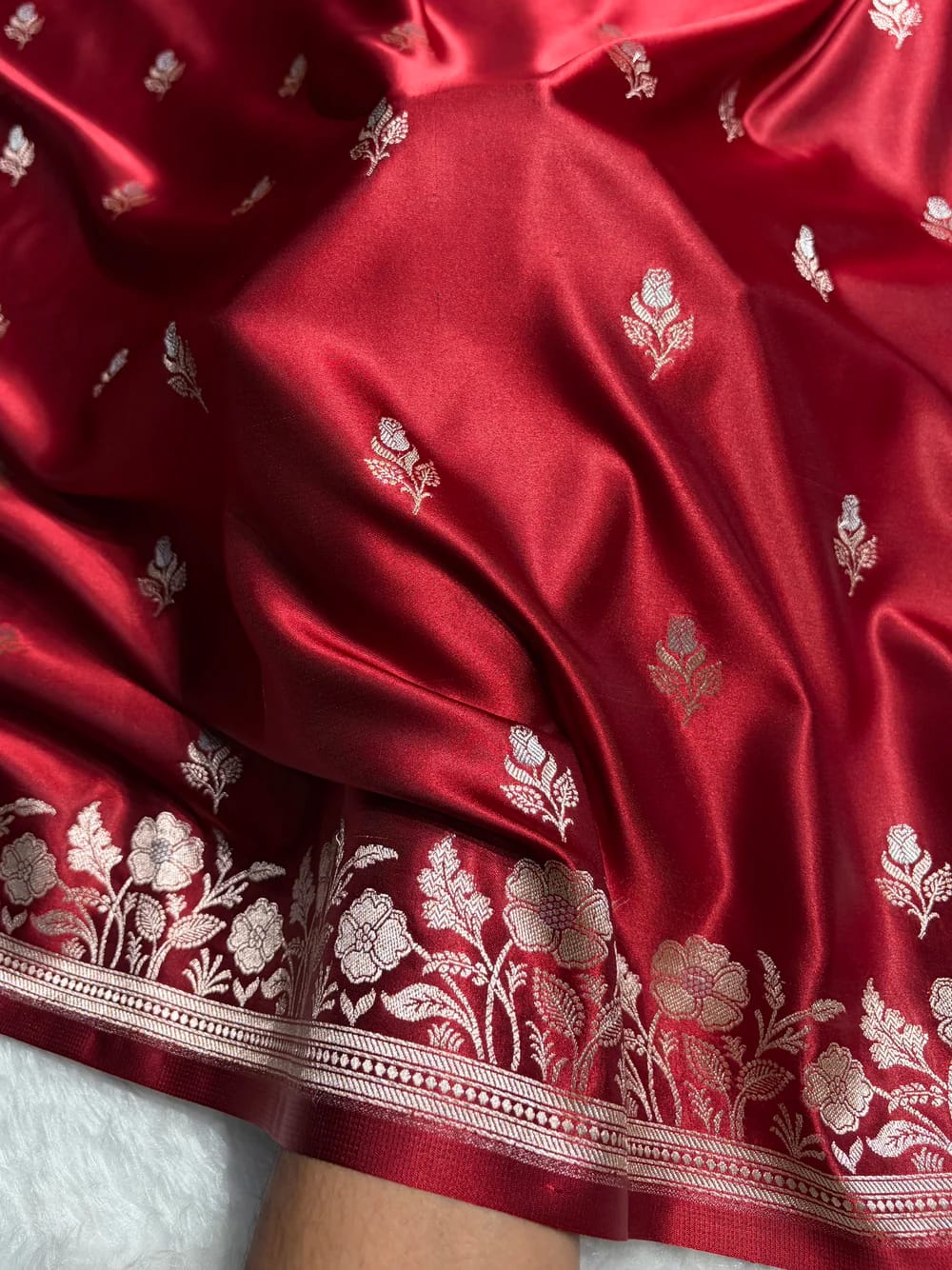 Banarasi Mashru Kataan Silk Saree Featuring Zari Rose Buta Design with Rich Zari Pallu – MKS412