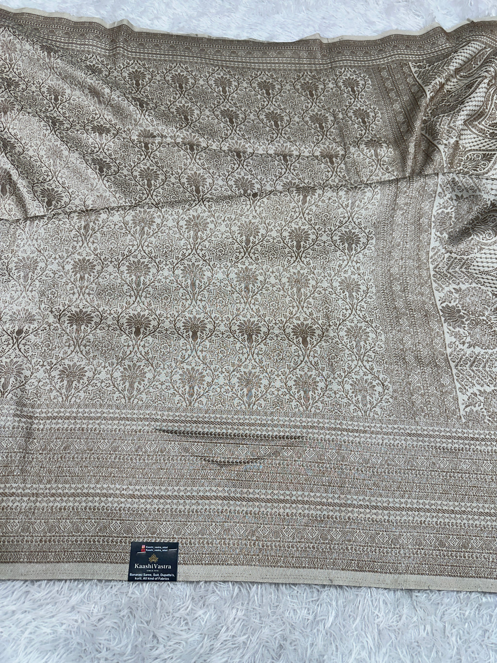 Cream Banarasi Dupion Silk Saree with Embossed Antique Zari Weaving & Rich Antique Zari Pallu | STF80