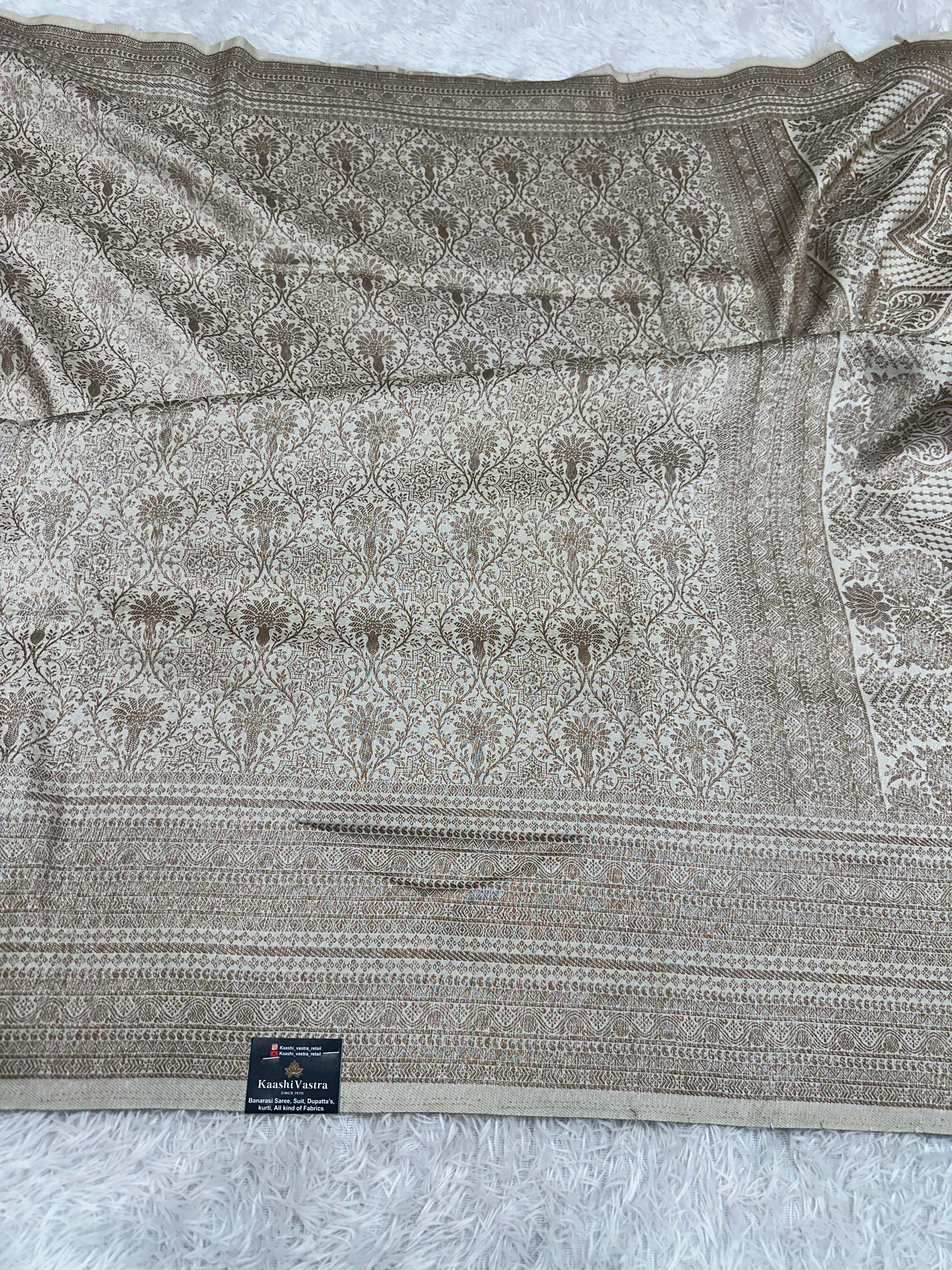 Cream Banarasi Dupion Silk Saree with Embossed Antique Zari Weaving & Rich Antique Zari Pallu | STF80