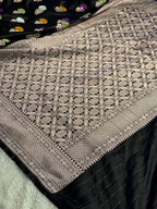 Authentic Banarasi Black Mashru Kataan Silk Saree with Meenakari Buta Weaving & Rich Zari Pallu – MKS705