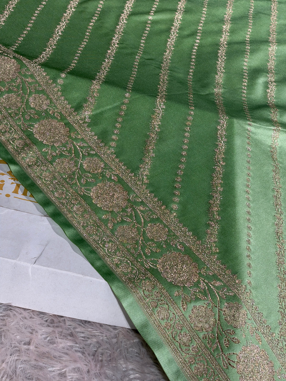 Banarasi Mashru Silk Saree in Light Pista Green | All-Over Zari Woven Design with Rich Zari Pallu | MKS846