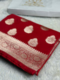 Classic Red Banarasi Mashru Silk Saree with Traditional Zari Buta – MKS402