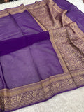 Premium Pure Silk Crepe Saree with Antique Zari Woven Border & Rich Pallu – PS31
