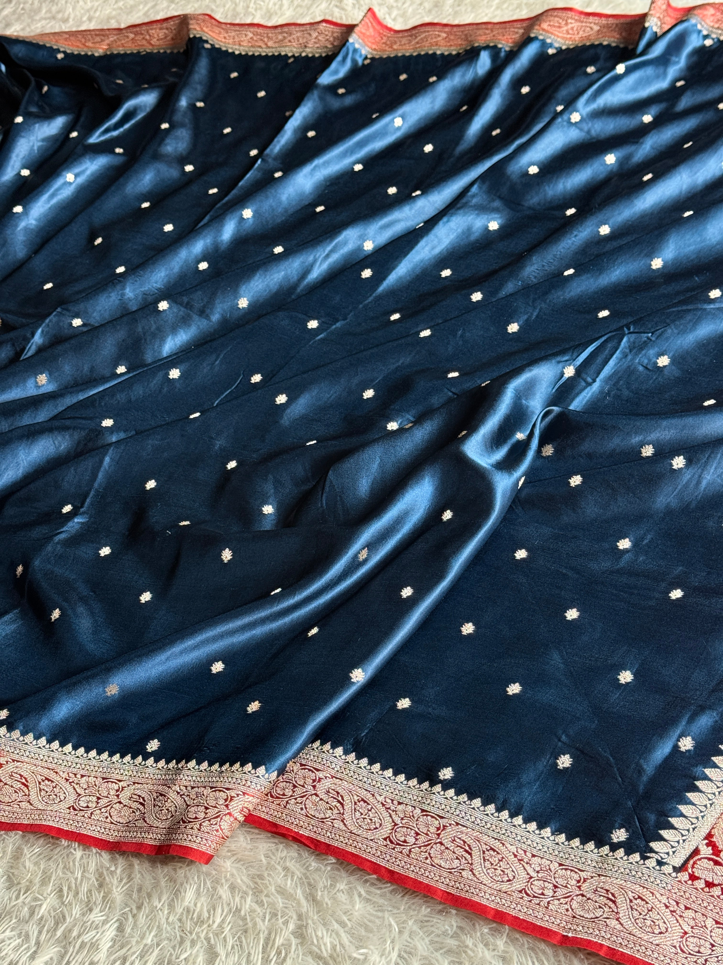 Wine & Light Blue Mashru Kataan Silk Saree with Buta Woven Design MKS651