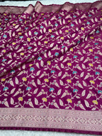 Royal Magenta Mashru Kataan Silk Banarasi Saree with Meenakari Jaal Weaving | MKS710