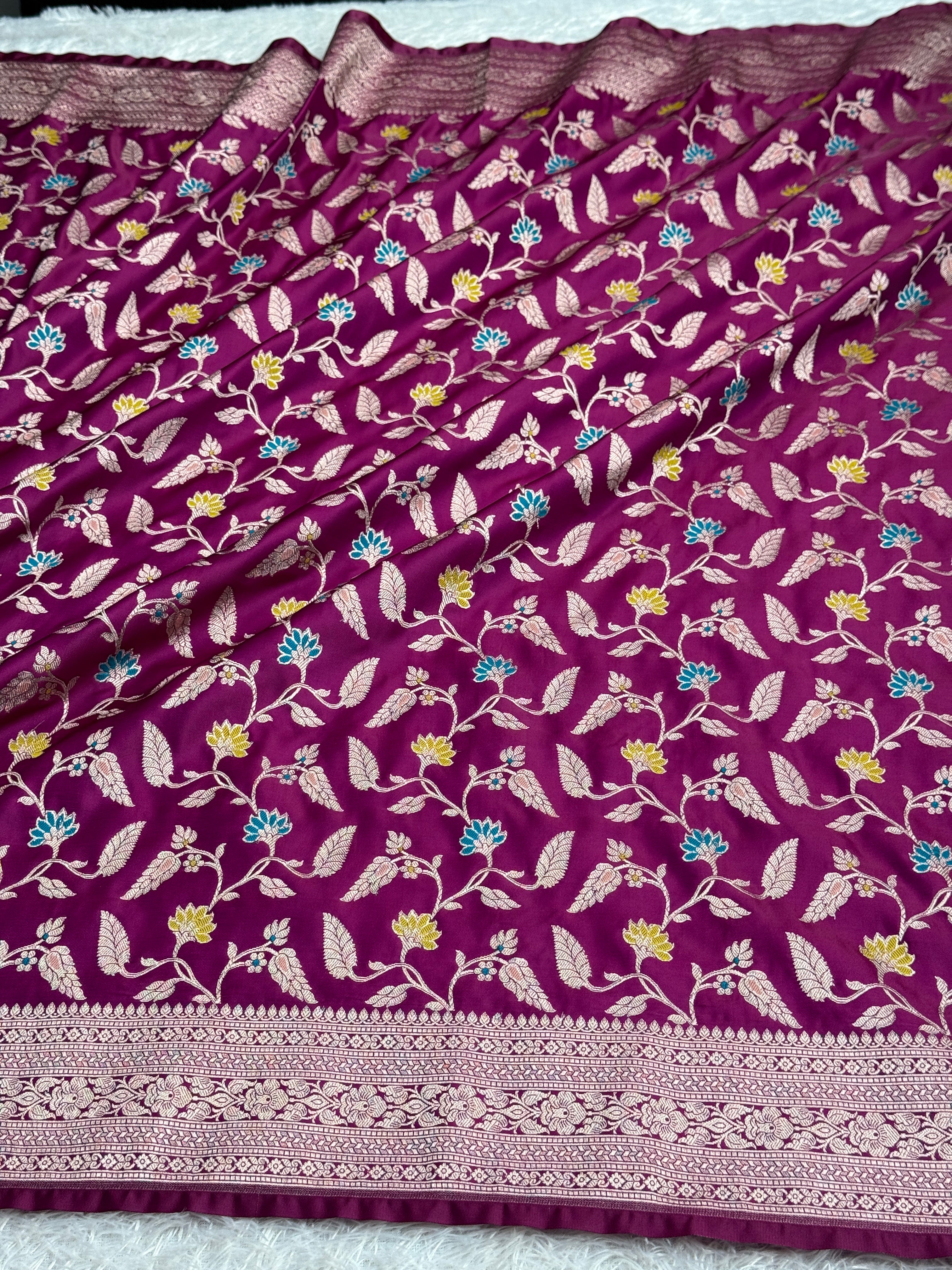 Royal Magenta Mashru Kataan Silk Banarasi Saree with Meenakari Jaal Weaving | MKS710