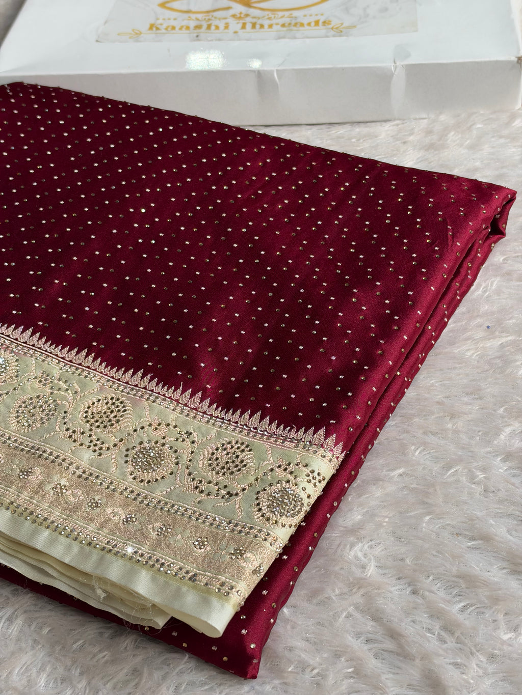 Banarasi Mashru Kataan Silk Saree with Chunri Buti & Swarovski Work | Rich Zari Pallu | MKS852