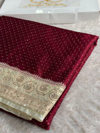 Banarasi Mashru Kataan Silk Saree with Chunri Buti & Swarovski Work | Rich Zari Pallu | MKS852