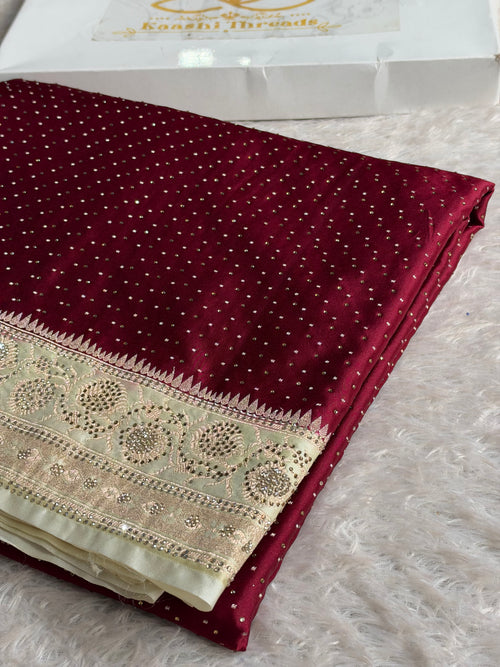 Banarasi Mashru Kataan Silk Saree with Chunri Buti & Swarovski Work | Rich Zari Pallu | MKS852