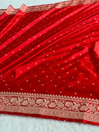 Red Mashru Kataan Silk Banarasi Saree with Buti Woven Design & Rich Zari Pallu – MKS864