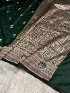 MKS305 Banarasi Mashru Silk Saree with Buta Pattern – Black, Red, Green, Yellow & Orange