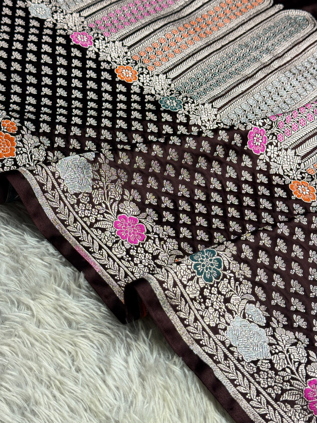 ✨ Royal Wine Meenakari Woven Banarasi Satin Mashru Silk Saree with Scalloped Border MKS212