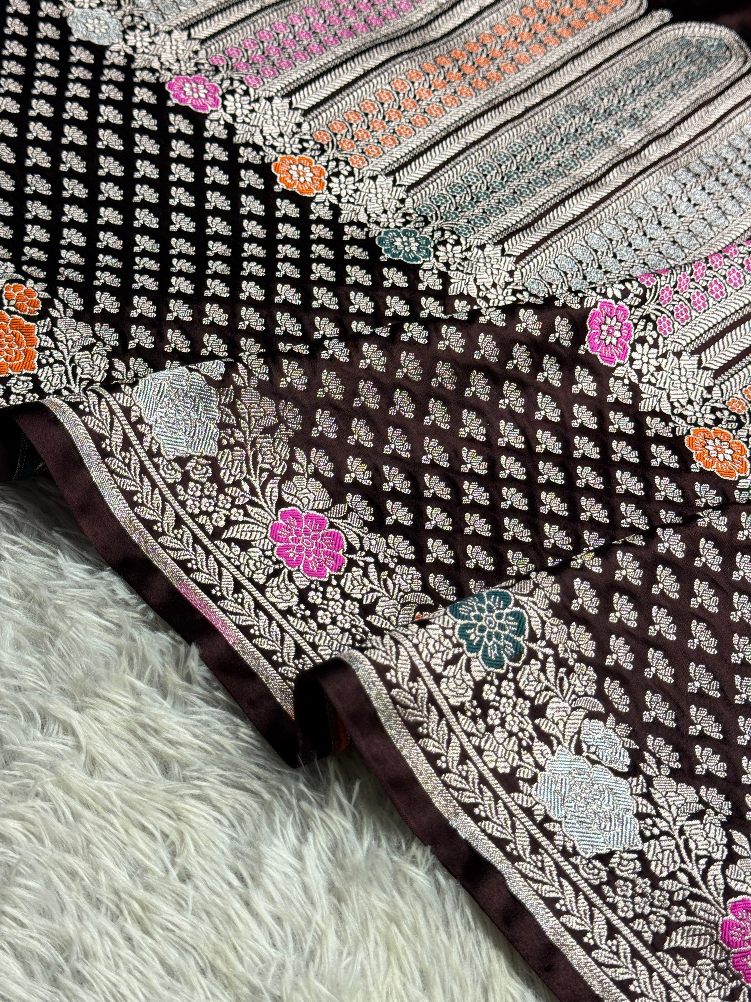 ✨ Royal Wine Meenakari Woven Banarasi Satin Mashru Silk Saree with Scalloped Border MKS212