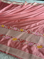 Peach Mashru Kataan Silk Saree with Ikkat Meenakari Design & Rich Zari Pallu | MKS814