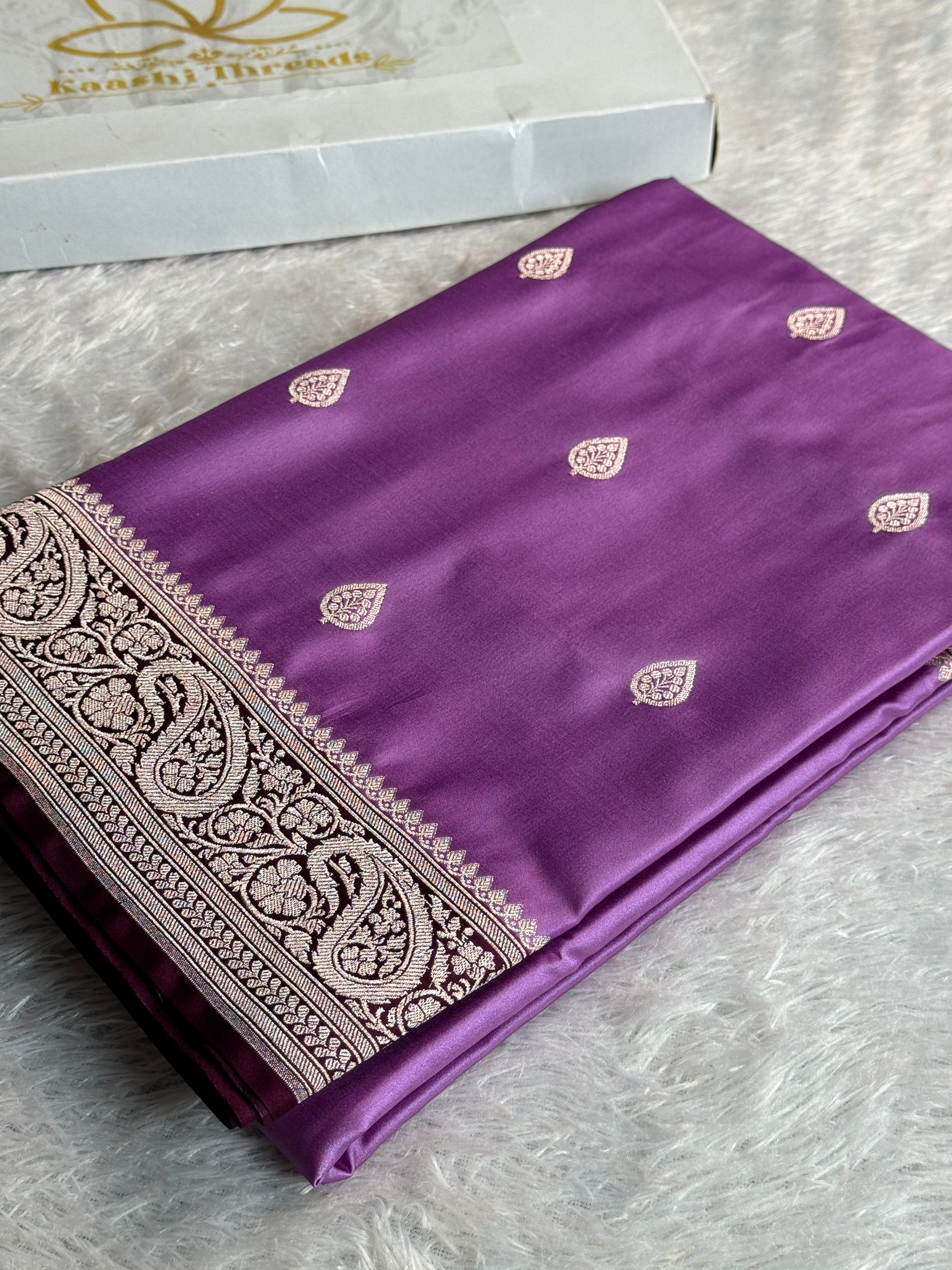 Premium Contrast Pink Wine Mashru Kataan Silk Saree with Buta Woven Design & Rich Zari Pallu MKS624
