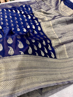 Chinon Silk Karry  Buta  Design Navy blue Saree CN07