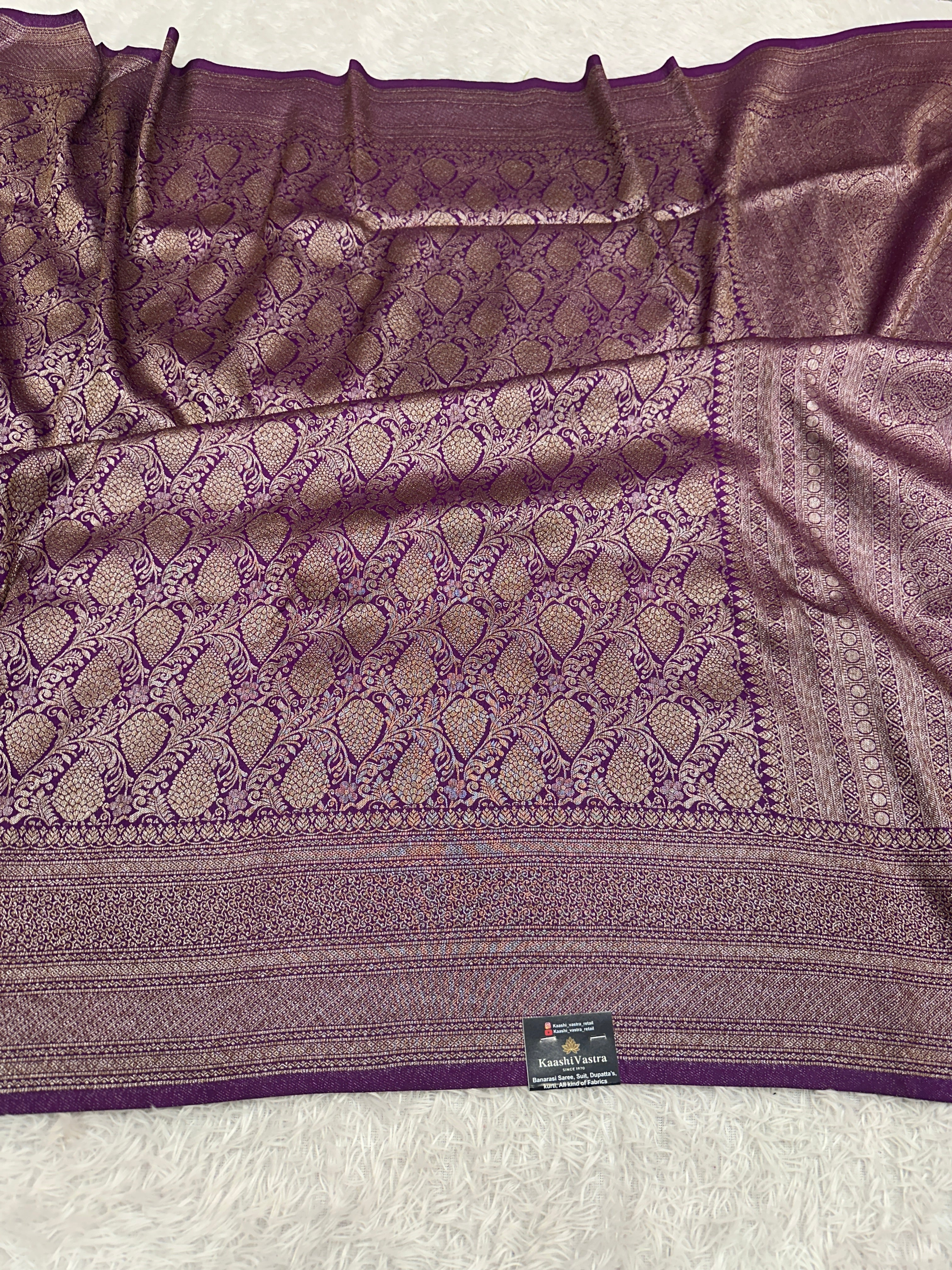 Magenta Banarasi Dupion Silk Saree with Embossed Antique Zari Weaving & Rich Antique Zari Pallu | STF74