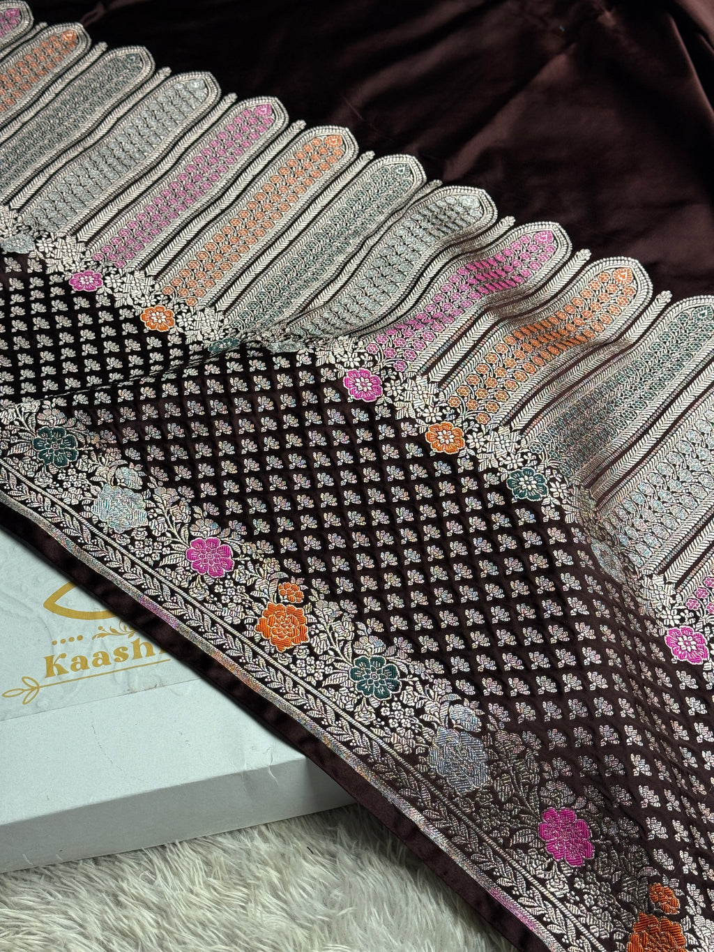 ✨ Royal Wine Meenakari Woven Banarasi Satin Mashru Silk Saree with Scalloped Border MKS212
