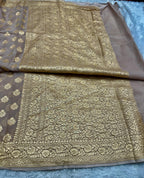 Beige Pure Natural Silk Khaddi Georgette Saree with Buta Woven Design | PSG11
