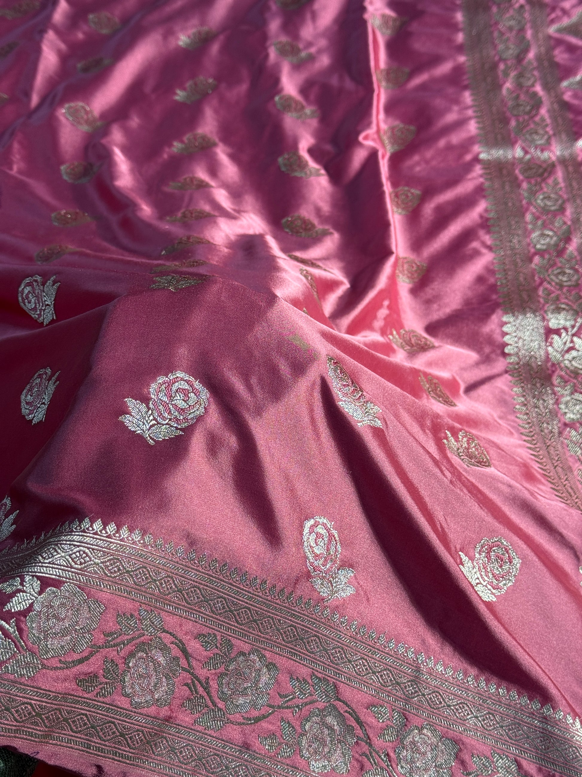 Rose Design Mashru kataan Saree Ms17